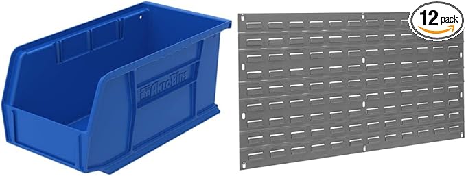 Akro-Mils Hanging Storage Bins and Wall Mount Panel Bundle (12-Pack + Single)