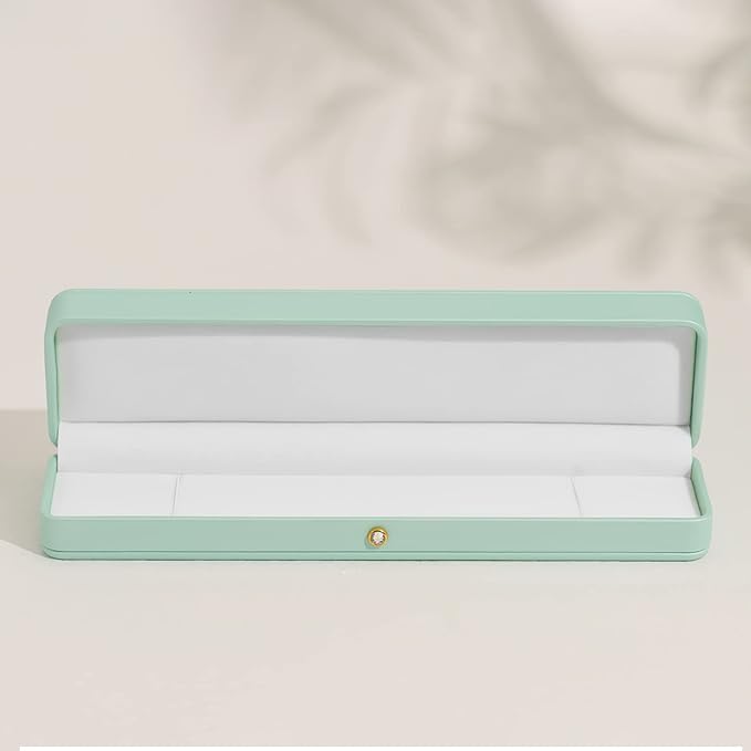 Oirlv Gorgeous Mint Green Necklace Box White Velvet Interior Long Chain Bracelet Necklace Storage Case