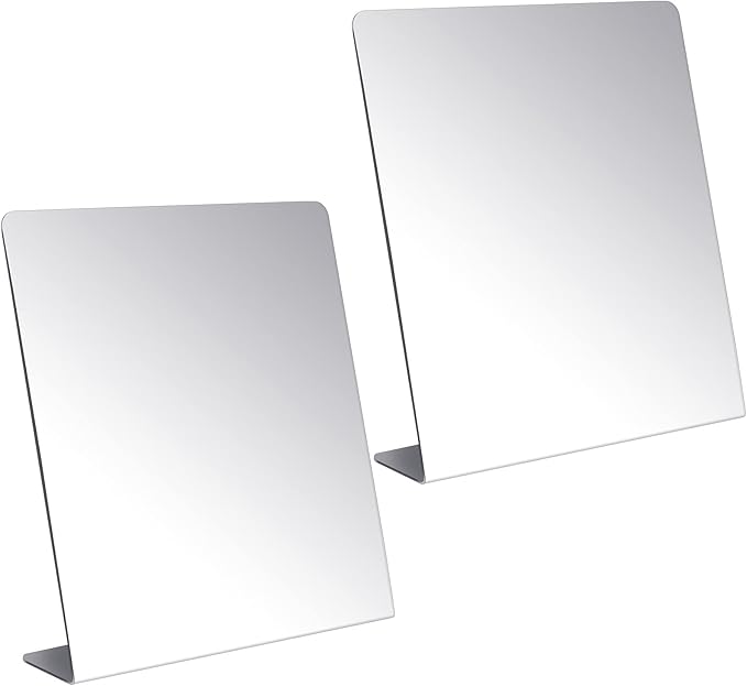 Amyhill 2 Pcs Counter Top Mirror Freestanding Mirror Single Sided Acrylic Desk Glass for Tabletop Bedroom Office Bathroom Home Dorm (8.5 x 9 Inch)