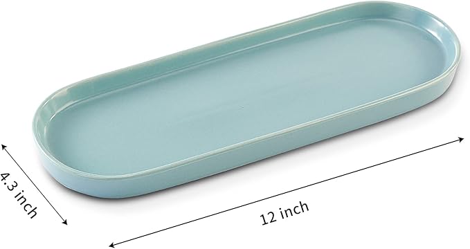 Ceramic Sink Tray, Bathroom Counter Tray, Bathtub Tray, Cosmetics Dish, Candle Tray, Perfume Shampoo Liquid Soap Tray Simple Style Design Suit for Bathroom and Kitchen (2pcs Blue)