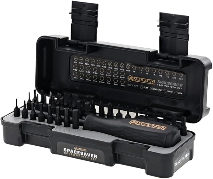 Wheeler Space Saver Screwdriver Set with Magnetic Screwdriver Handle, Bit Assortment and Storage Case for Maintenance