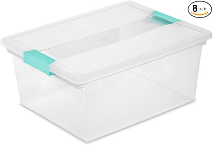 Sterilite 8-Pack Clip Box, Stackable Clear Plastic Bins with Latching Lids, Deep - Writing, Arts or Crafts Supplies Storage Containers for Home, Office, Classroom and Workshop Organization
