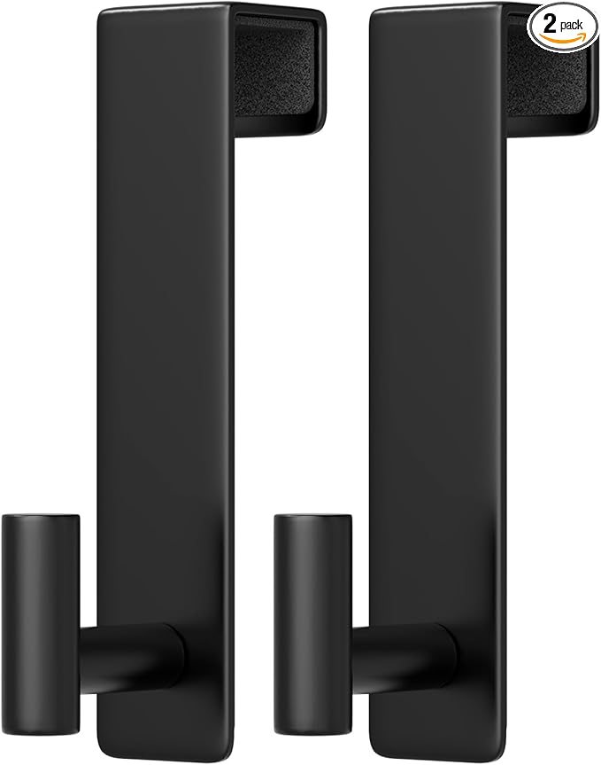 PMMASTO 2-Pack Over The Door Hooks - Rustproof Stainless Steel Door Hangers for 1-3/4 Inch Doors, Non-Marking and Tool-Free Easy Install (Black, T Shape-Fits 1-3/4" Thick Door)