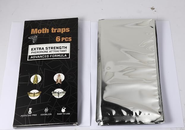 Upgraded Moth Traps, 6Pack Double Potent Pantry & Clothes Traps with Pheromones Prime, No Toxic & Odorless Meal Moth Trap, Organic Sticky Moths Balls Repellent with Lure for Closet, Kitchens
