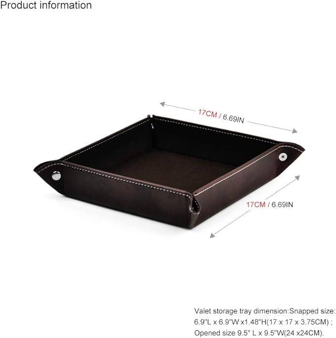 Oirlv Premium Leather Valet Tray for Men Jewelry Organizer, Desktop Storage,Key Wallets Cell Phones Catchall Tray Nightstand or Dresser Organizer Plate (Coffee)