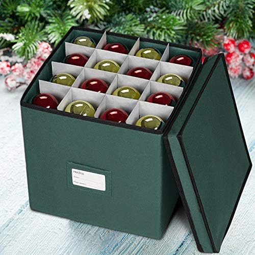 ProPik Christmas Ornament Storage Box, 4 Tier Holds Up to 64 Holiday Ornaments Decoration Balls, Storage Container with Dividers, Made with Durable 600D Oxford Polyester Material (Green)