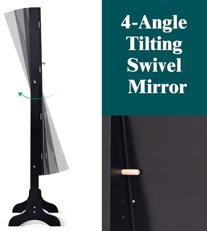 Giantex Lockable Standing Jewelry Armoire with Full Length Mirror, Large Storage Capacity Jewelry Cabinet Organizer with 2 Drawers, 4 Angle Adjustable, Extra Wide Mirror for Women Girls (Black)