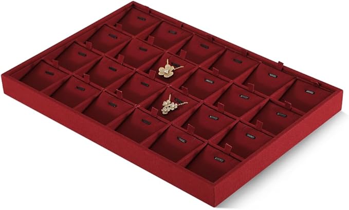Linen Stackable Necklace Storage Tray, 24 Grid Pendant Display Tray, Jewellery Shop Counter Showcase Table Top Organizers, Makeup Table Drawer Insert Jewelry Tray