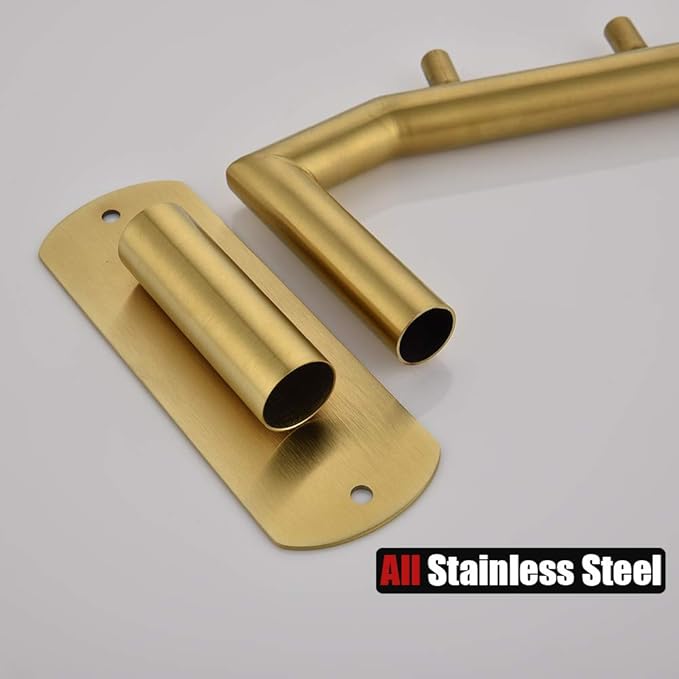 JQK Folding Clothes Hanger Rack, Stainless Steel Swing Arm Hook Holder, Clothing Hanging System Drying Closet Storage Organizer Brushed Gold Wall Mount, SHR100-BG