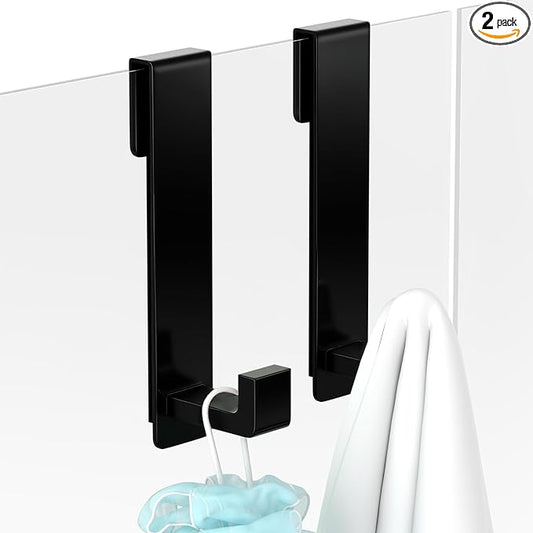 WUIVIUT Heavy-Duty Stainless Steel 7.5 Inch Over The Glass Door Shower Hooks - Towel Hooks for Frameless Shower Glass Door Bathroom Holder for Washroom(L Shape 2 Pack, Fits 3/8'' Thick)