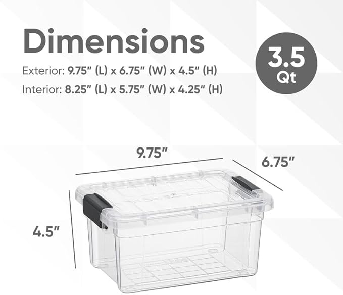 Superio Clear Storage Box with Lid, 3.5 Quart Plastic Container Bins for Organizing, Stackable Crates, BPA Free, Non Toxic, Odor Free, Organizers for Home, Office, School, and Dorm, 18 Pack