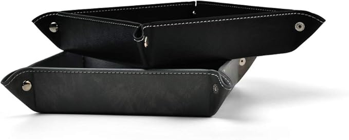 Oirlv Premium Leather Valet Tray for Men Jewelry Organizer, Desktop Storage,Key Wallets Cell Phones Catchall Tray Nightstand or Dresser Organizer Plate (Black)