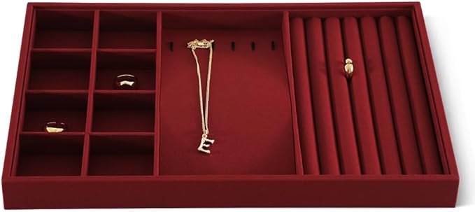 Linen Stackable Multifunctional jewelry Display Tray, Ring Earring Bracelet Necklace Storage Tray, Jewellery Shop Counter Showcase Table Top Organizers, Makeup Table Drawer Insert Jewelry Tray