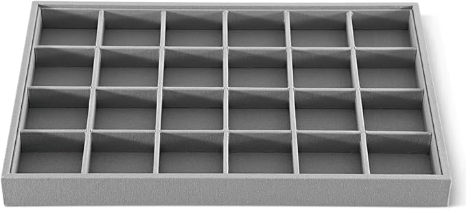 Linen 24 Grid Stackable Rings Earrings Display Tray, Brooch Ear Stud Cufflinks StorageTray, Jeweler Shop Counter Showcase Table Top Organizers, Makeup Table Drawer Insert Jewelry Tray