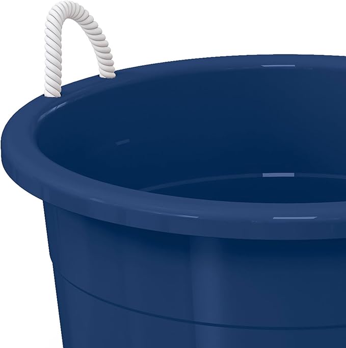 Life Story 8 Pack Open Storage Bucket, Round Plastic Container with Rope Handles, 17 Gallon, Blue