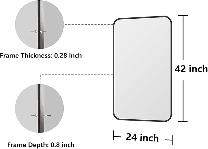 Koonmi Metal Framed Bathroom Mirror, 24"X42" Anti-Rust Bathroom Vanity Mirror, High-Definition Tempered Glass Bathroom Mirrors for Over Sink, Modern Decorative Wall Mirror for Restroom