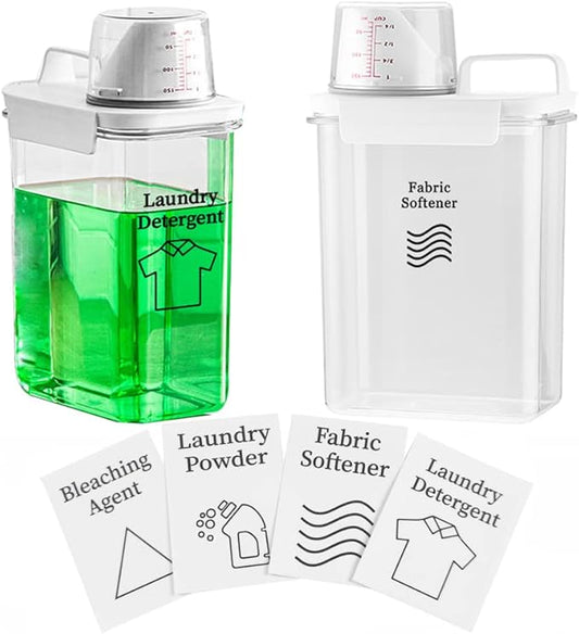 [2 Pack] Laundry Detergent Dispenser for Laundry Room Organization and Storage,61 Oz Laundry Soap Dispenser,Liquid Laundry Detergent Dispenser with 4 Removable Labels,BPA Free & PET Plastic,Clear