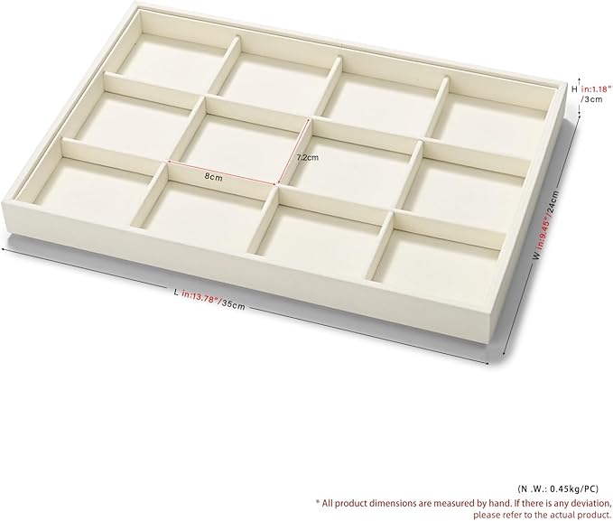 12 Grids Microfiber Jewelry Tray Bracelet Bangle Earring Tray Jewelry Display Trays for Bracelet Bangle Watch Earring Display Storage(Beige)