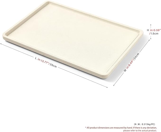 Oirlv Microfiber Jewelry Display Tray Jewelry Display Flat Tray for Rings Earrings Necklace Bracelet Jewelry Photograph Display Catchall （L,Creamy-White）
