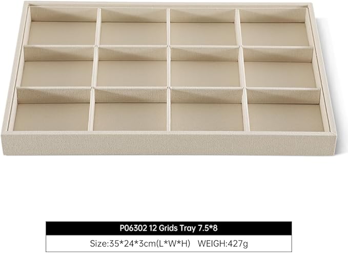 Linen 12 Grid Stackable Bangle Storage Tray, Bracelet Watch Display Tray, Jewelry Shop Counter Showcase Table Top Organizers, Makeup Table Drawer Insert Jewelry Tray