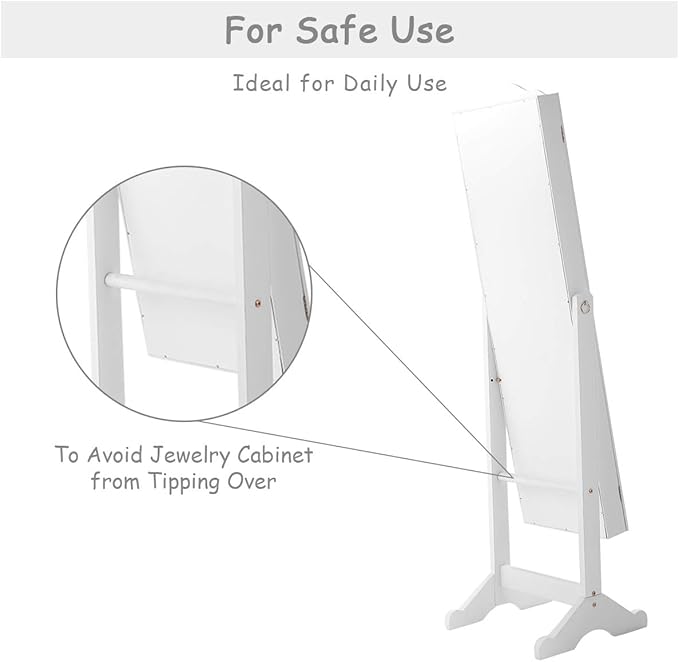 Giantex Jewelry Cabinet Armoire Lockable with Mirror, Standing Full Length Mirror with Jewelry Cabinet, 3 Adjustable Angles, Jewelry Organizer Storage Box Birthday Christmas Gifts (White)