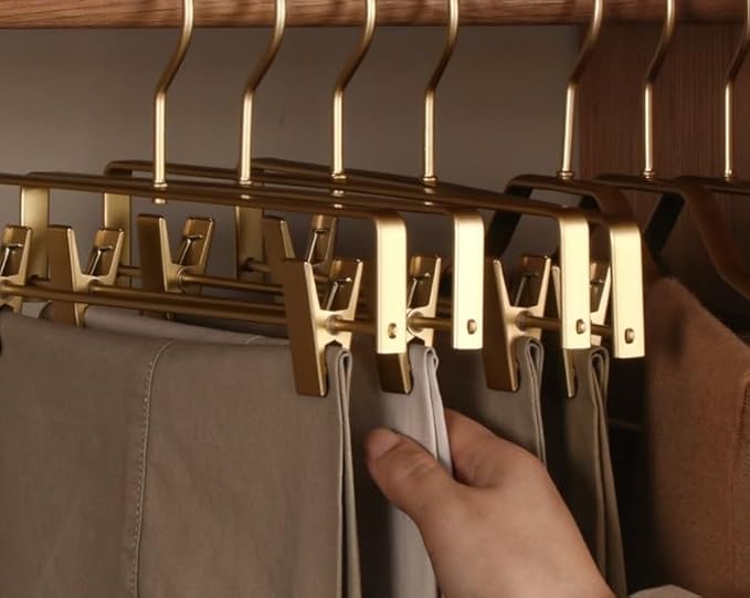Premium Matte Gold Aluminum Pants Clip Hanger 10 Pack, Extra Smooth & Durable Metal Shirt Dress Aluminum Alloy Hanger,Clothing Support,Clothing Hang