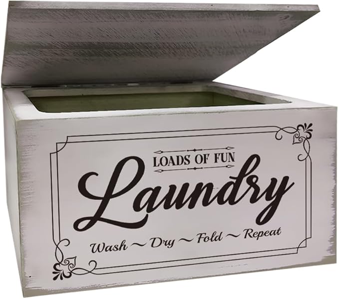 SUPERDANT Dryer Sheets Holder with Lid Rustic Dryer Sheet Dispenser Laundry Lettering Container Laundry Fabric Softener Dispenser Box for Room Organization Storage Gray
