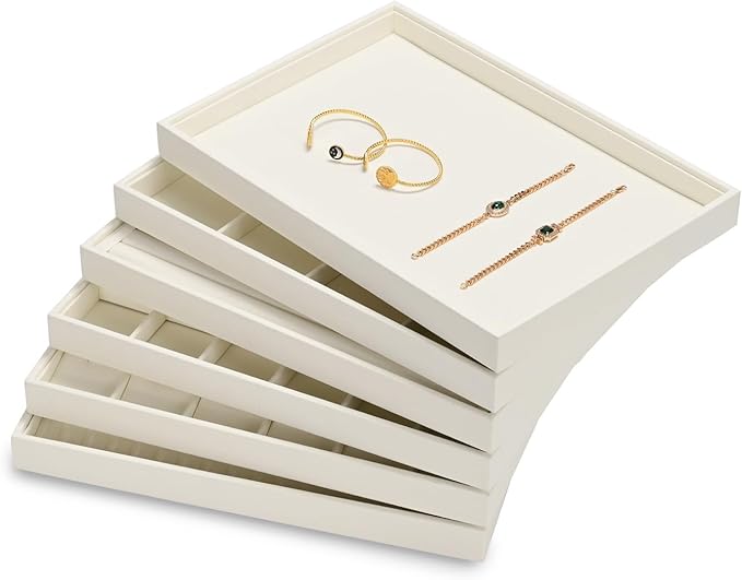 Microfiber Jewelry Display Tray, Stackable Jewelry Drawer Organizer Trays, Ring Necklace Watch Perfume Organizer Display Tray (Beige)