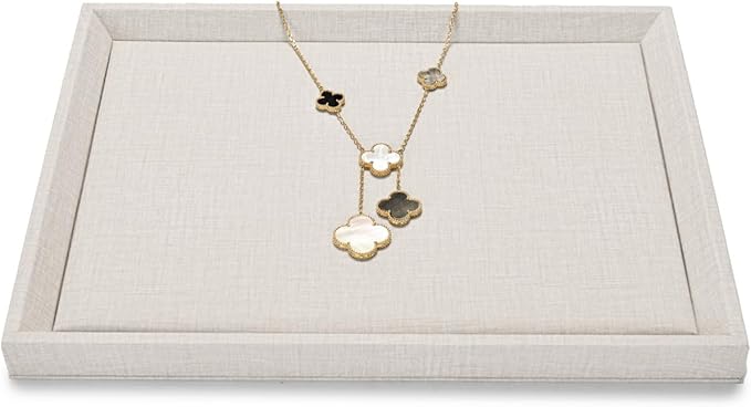 Leather Jewelry Tray Stackable Jewelry Drawer Organizer Display Tray With Linen Texture For Necklace Bracelet Watch Pendant Display Showcase(Large)