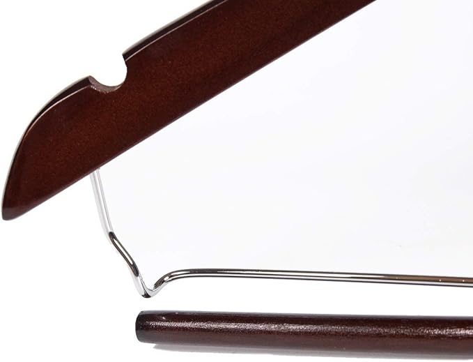 10 Quality Hangers Wooden Curved Hangers Beautiful Sturdy Suit Coat Hangers with Locking Bar Chrome Hooks (10)