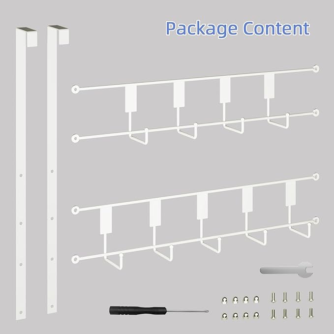 Over The Door Hooks, Over Door Hanger 9 Hooks, Coat Rack and Towel Rack for Hanging Clothes, Door Towel Hanger and Holder for Bathroom Organizer, Bedroom and Kitchen White