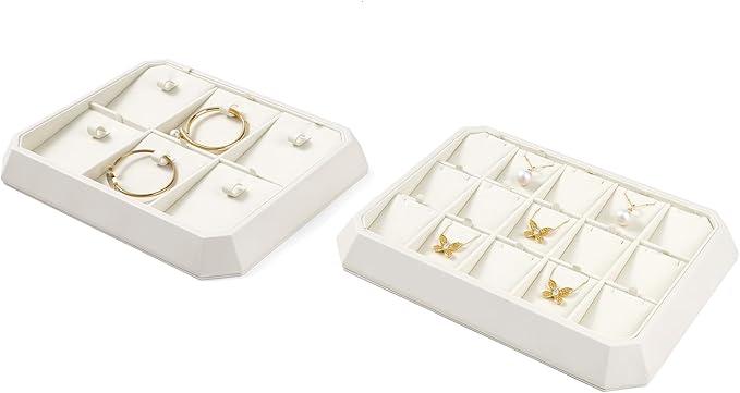 PU Leather Jewelry Display Tray Stackable Jewelry Tray Flat Organizer for Ring Necklace Trade showcase(Beige)