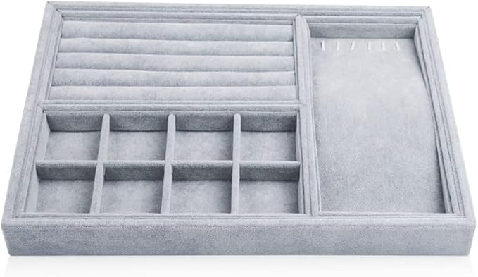 Oirlv Velvet Drawer Jewelry Organizer Tray 4 in 1 Stackable Necklace Ring Jewelry Organizer Trays (Multifunction,14x9.5inch)