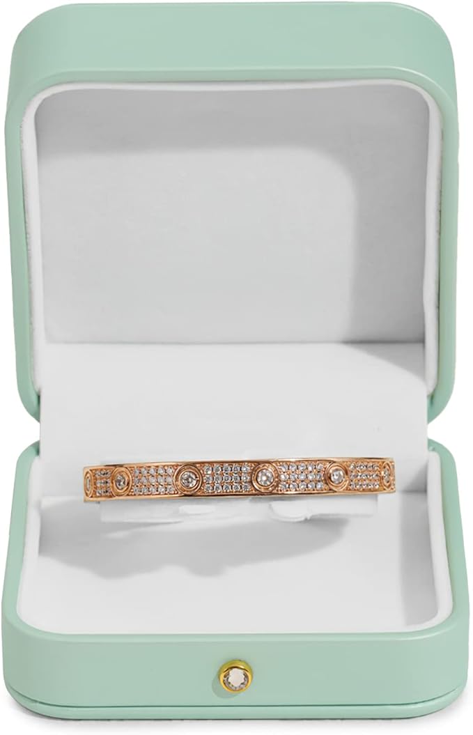 Oirlv Gorgeous Mint Green Bracelet Gift Box Leather Bangle Box for Jewelry Gift White Velvet Interior Bangle Bracelet Storage