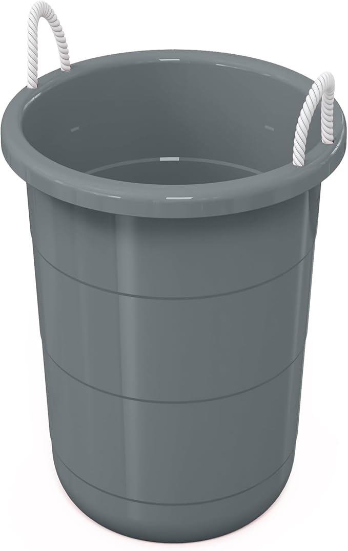 Life Story 8 Pack Open Storage Bucket, Round Plastic Container with Rope Handles, 17 Gallon, Gray