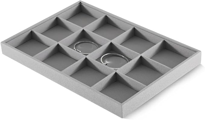 Linen 12 Grid Stackable Bangle Storage Tray, Bracelet Watch Display Tray, Jewelry Shop Counter Showcase Table Top Organizers, Makeup Table Drawer Insert Jewelry Tray