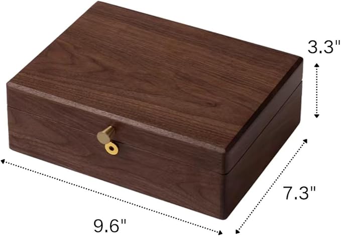 Bescott 2 Layers Solid Black Walnut Wooden Jewelry Box for Women with Lock and Key Wood Vintage Organizer for Men Earrings Rings Necklaces Bracelet Storage Mother's Day Gift
