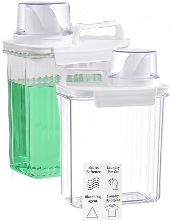 [2 Pack] Laundry Detergent Dispenser for Laundry Room Organization and Storage,2000ml Laundry Soap Dispenser，Liquid Laundry Detergent Dispenser with 4 Removable Labels, BPA Free & Pet Plastic, Clear