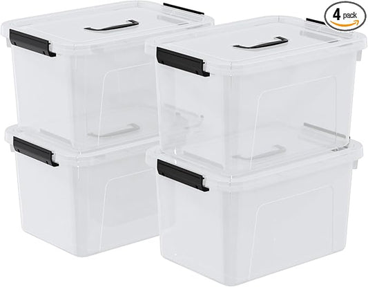 10 Quart Plastic Storage Bins with Lids and Handle, 4 Packs Clear Latching Box