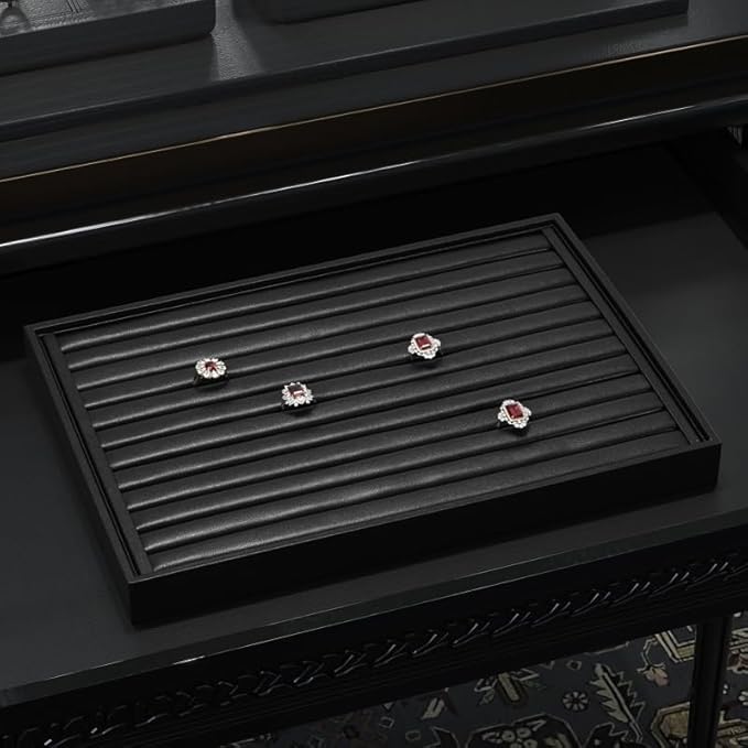 7 Slots Leather Jewelry Tray, Ring Display Tray, Earring Display Tray for Rings Earrings Coins Storage Display (Black)