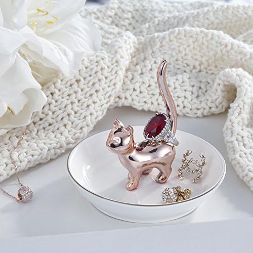ROSA&ROSE Valentine’s Day Ring Holder Jewelry Tray–Handmade Cat Ring Dish,Romantic Gift for Her,Wedding,Birthday Gift for Girlfriend,Wife Personalized Jewelry Holder,Cute Cat Valentine’s Day Decor