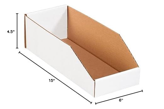 Box USA BBINMT615 Open Top Bin Boxes, 6" x 15" x 4 1/2", Oyster White (Pack of 50)