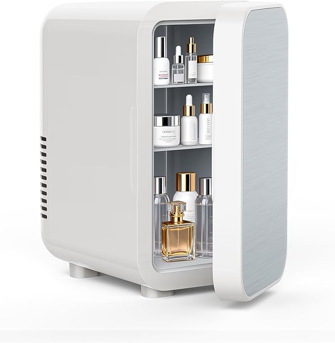 Skincare Fridge with Glass Panel, 6L Mini Fridge for Home/Car, AC/DC Portable Thermoelectric Cooler and Warmer, Makeup Mini Compact Refrigerator for Skincare Cosmetics Food Drinks (White)