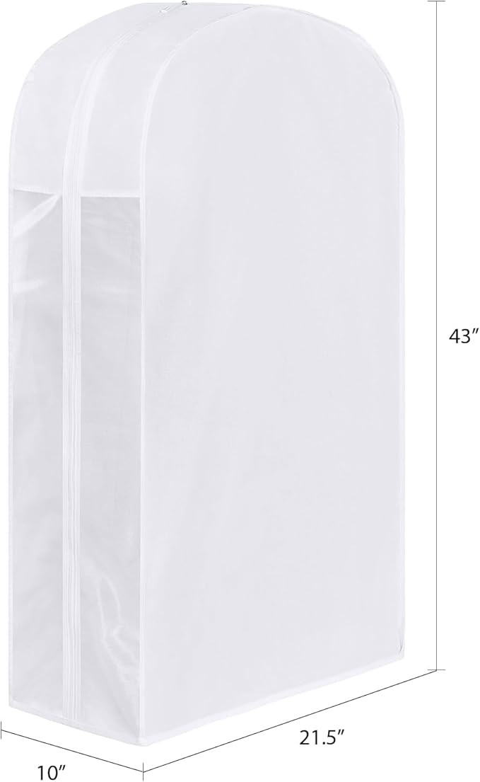 Kntiwiwo 43" Cotton Garment Bag for Hanging Clothes and Storage, Breathable Suit Bags for Closet Storage with 10" Gusseted & Large Clear Window for Suits, Short Dresses, Jackets, Sweaters, 3 Pack