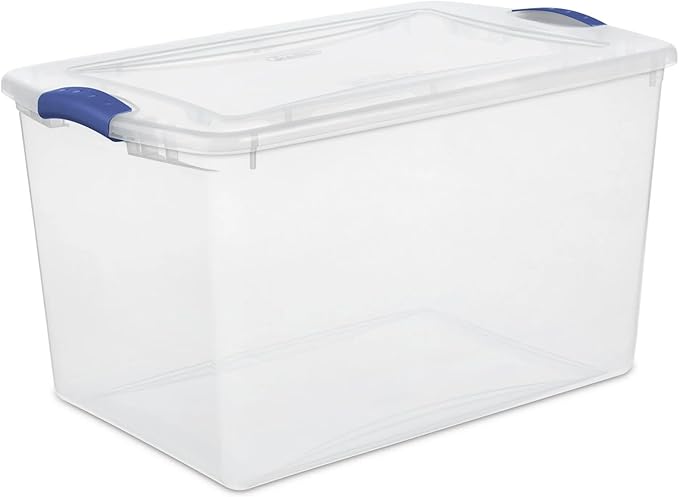 2 Pack 66 Quart Durable Storage Bin – Clear Plastic Container with Secure Blue Latch Lid, Stackable for Home, Closet, Garage, Basement & Attic Organization
