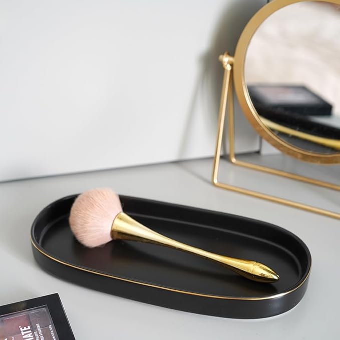 10x5 Bathroom Vanity Tray, Oval Ceramic Decorative Perfume Candle Tray for Bathroom/Kitchen Counter, Black