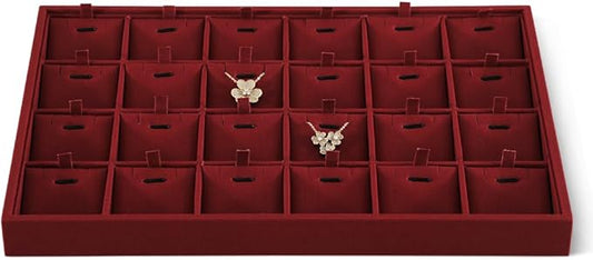Linen Stackable Necklace Storage Tray, 24 Grid Pendant Display Tray, Jewellery Shop Counter Showcase Table Top Organizers, Makeup Table Drawer Insert Jewelry Tray