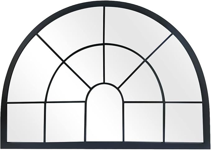 WAMIRRO Black Arched Window Pane Semi-Round Mirror - Farmhouse Mantel Half Circle Mirror for Fireplace, Living Room, Entryway Console Table,Wall Deocr 28"X20"