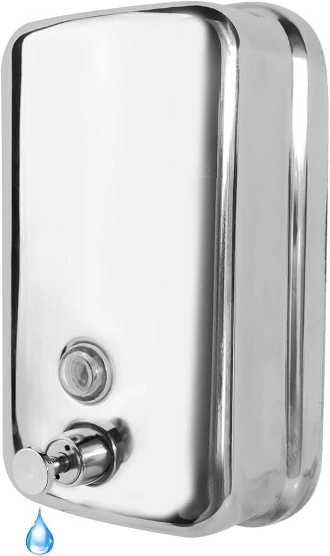 Heavy Duty Soap Dispenser Wall Mount Stainless Steel Soap Dispenser Manual Liquid Pump Rust-Proof Leak Free Pump for Commercial & Home Kitchen Bathroom (34 fl.oz./1000ml)
