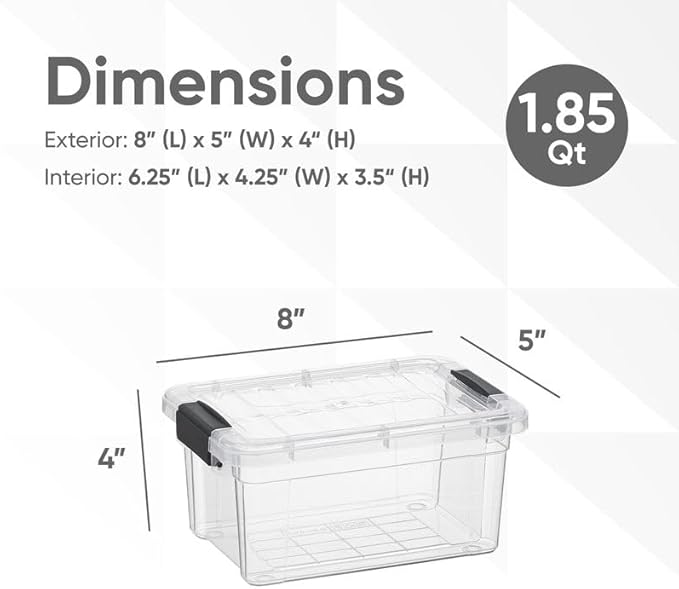 Superio Storage Bins with Lids- 8 Pack, 1.85 Qt Clear Boxes for Organizing, Stackable Plastic Containers- BPA Free, Non-Toxic, Odor Free, Organizer for Home, Office, Dorm